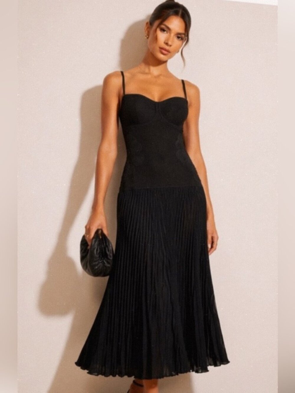 New Camila Coelho Embroidered Knit Bodice Removable Straps Black Dress Small NWT
